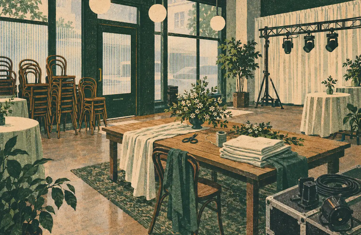 Illustration of event businesses and their working space