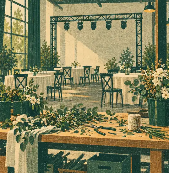 Illustration of event businesses equipment and workspace